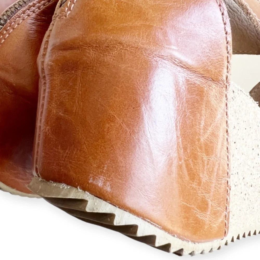 JOSEF Seibel Meike 05 Leather Kork Wedge Sandals 41 Camel Brown